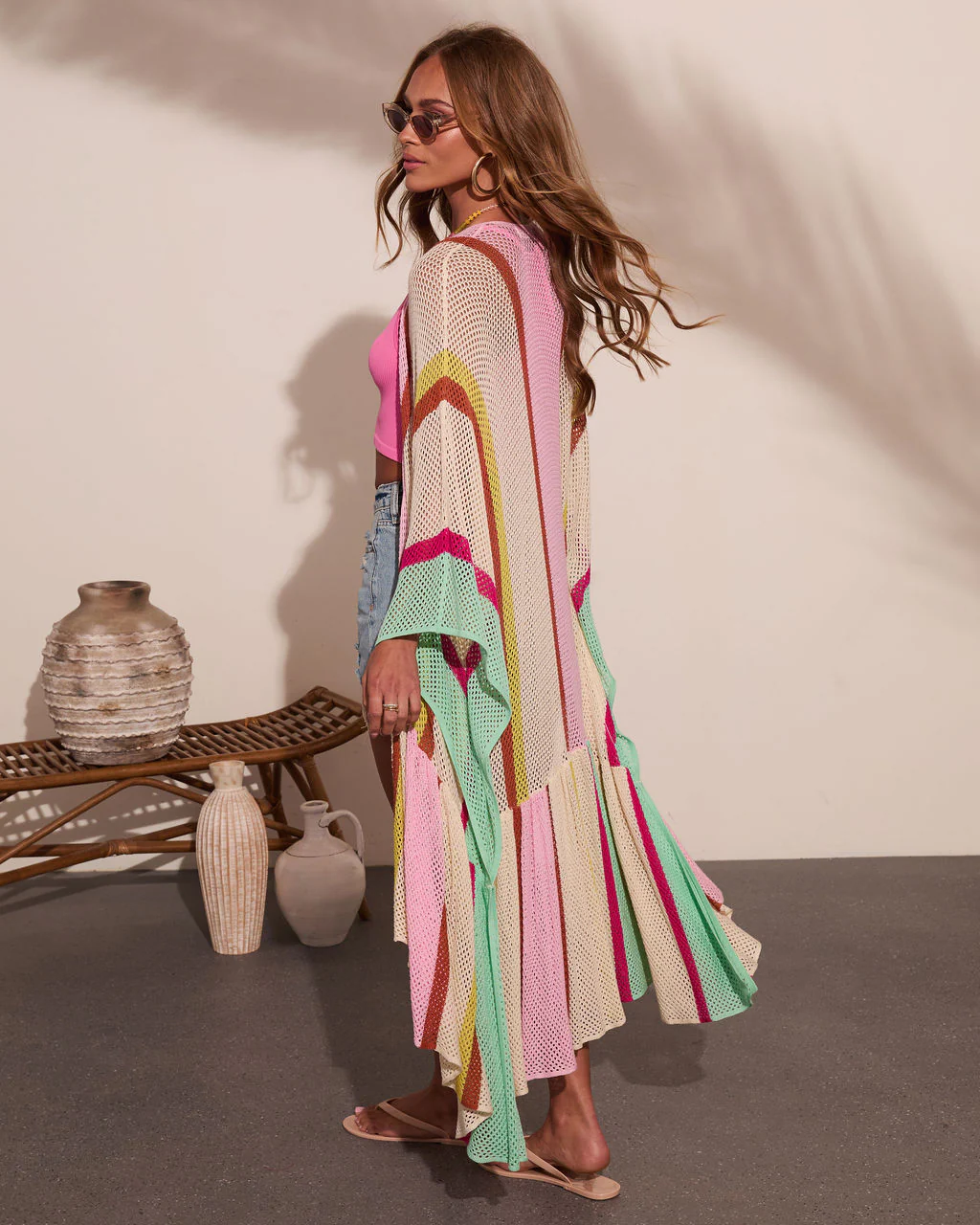 Summer Treat Knit Color Block Duster Kimono - Image 4