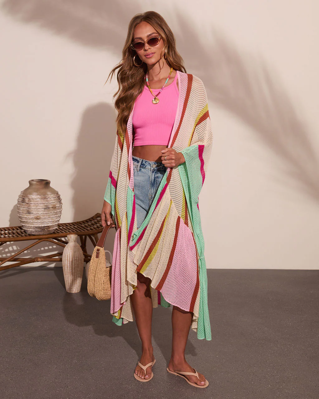 Summer Treat Knit Color Block Duster Kimono - Image 6