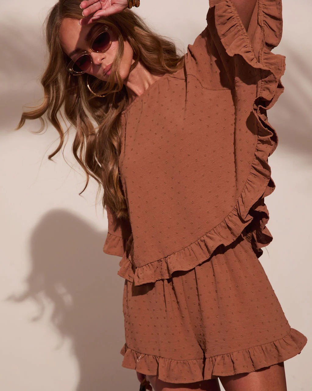 Sun Flare Ruffle Cape Style Top - Image 6
