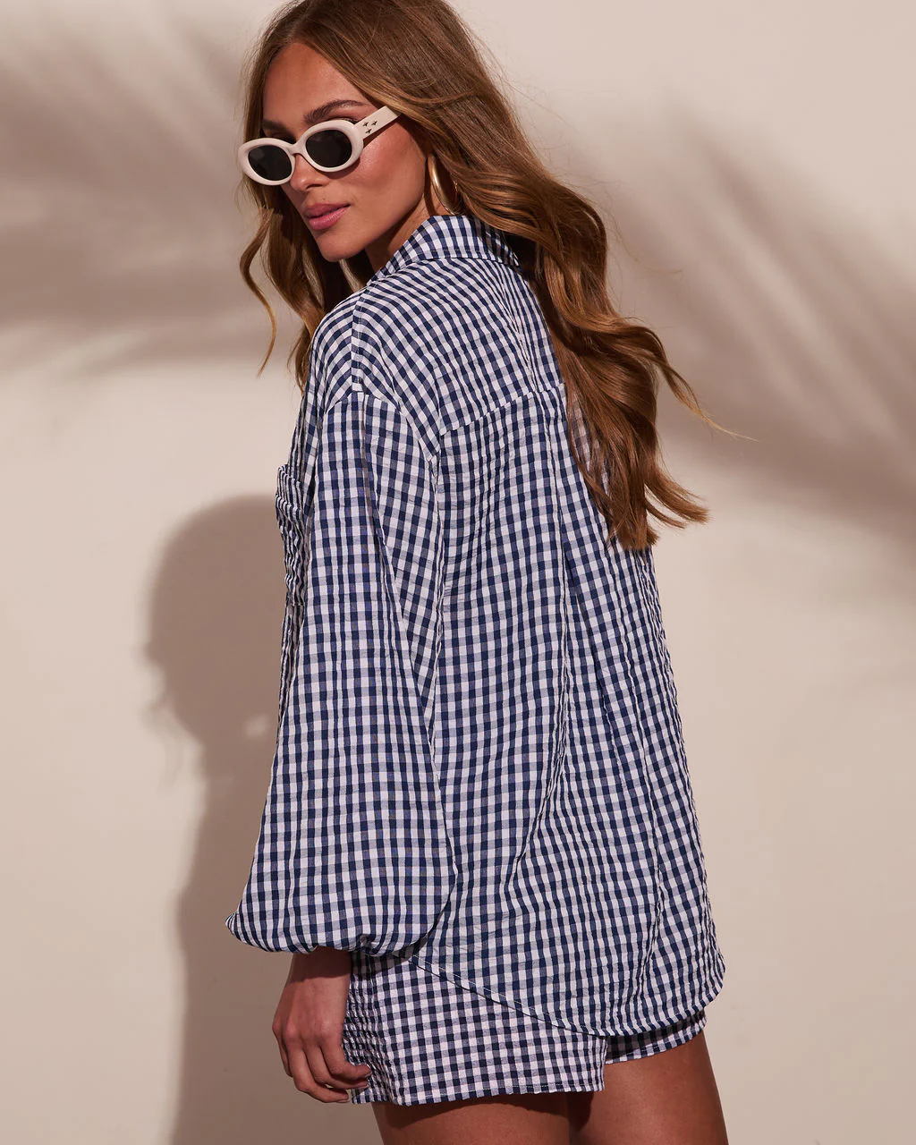 Sun Weathered Gingham Print Button Down Top - Image 4