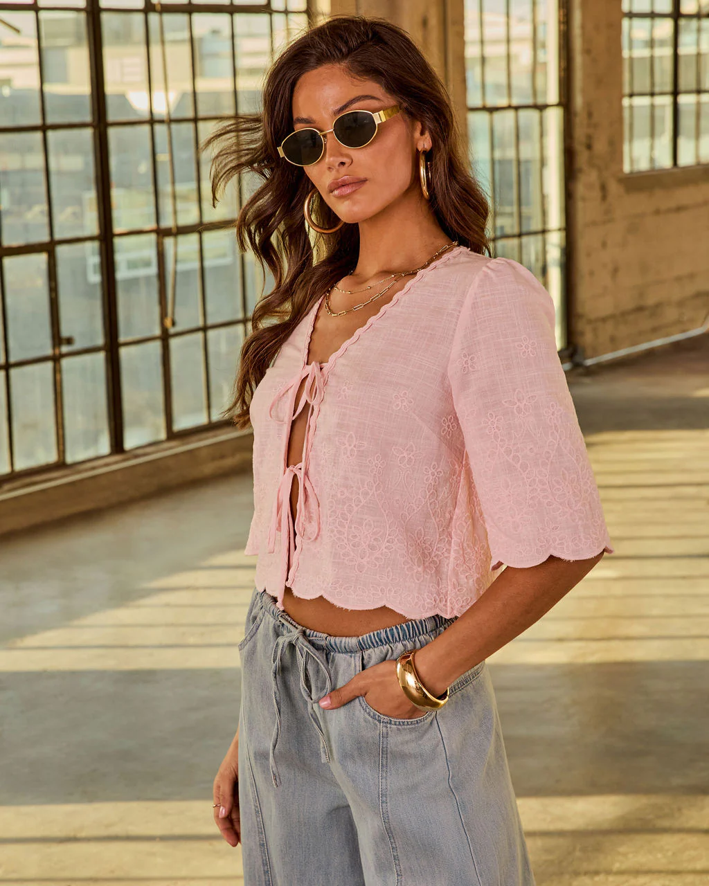 Sunday Love Floral Linen Front Tie Top - Image 3