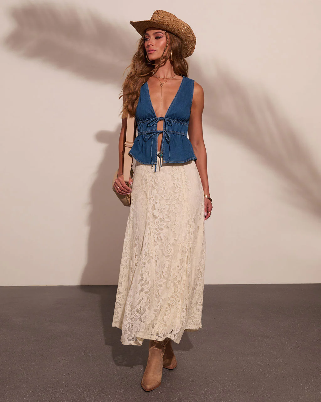 Sundust Muse Denim Front Tie Peplum Top - Image 5