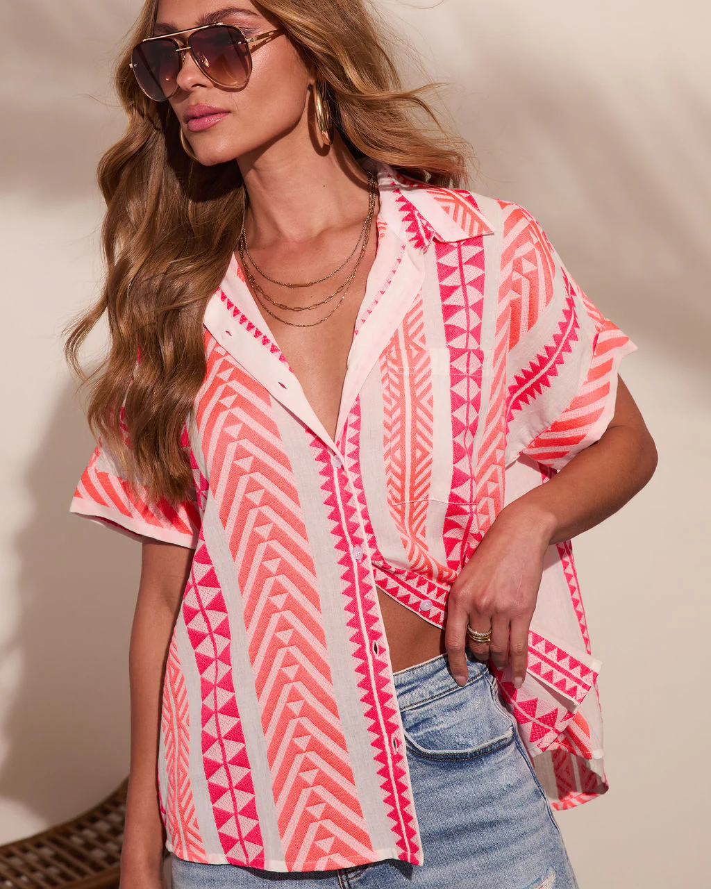 Sunkissed Burst Abstract Short Sleeve Top - Image 5