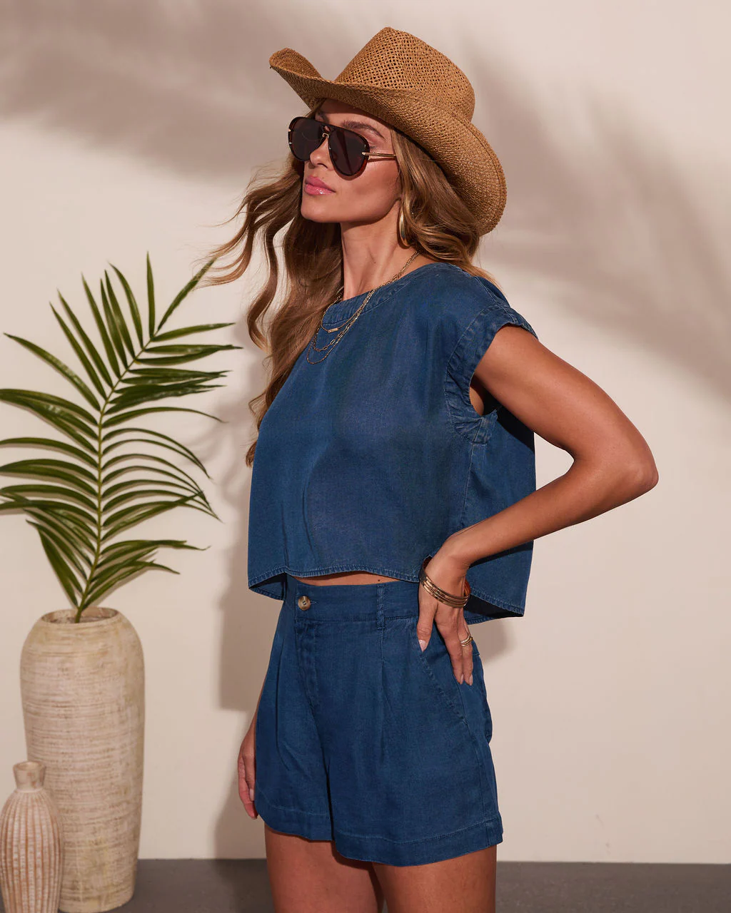 Sunlit Capsule Short Sleeve Chambray Top - Image 3
