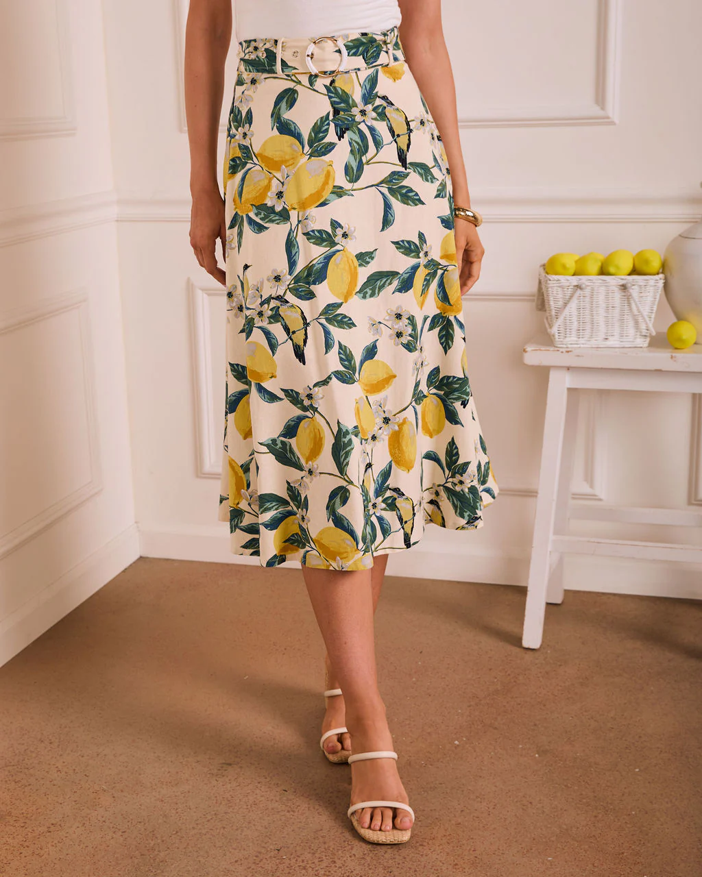 Sunlit Grove Lemon Print Midi Skirt - Image 2