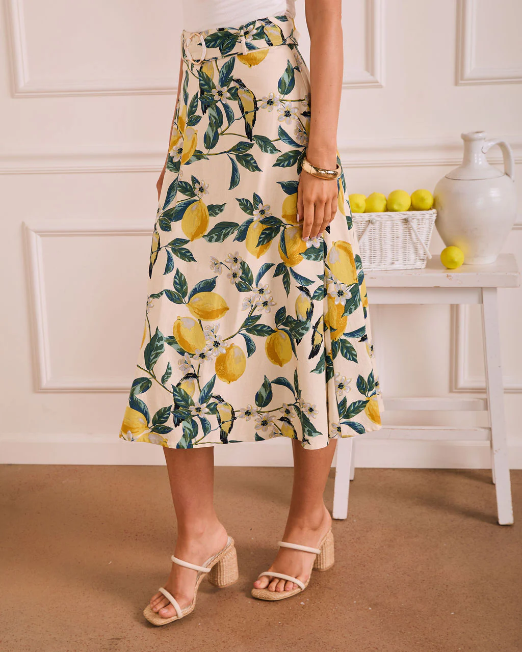 Sunlit Grove Lemon Print Midi Skirt - Image 3
