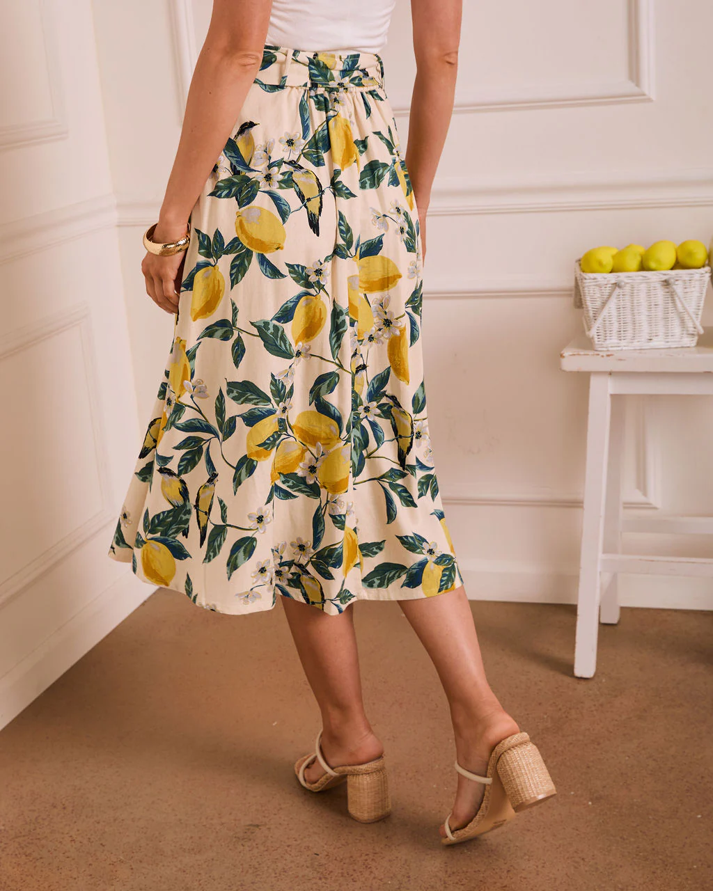 Sunlit Grove Lemon Print Midi Skirt - Image 4