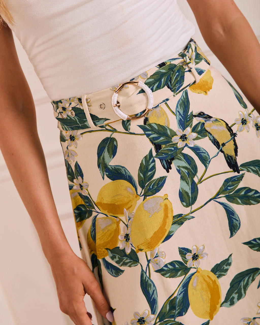 Sunlit Grove Lemon Print Midi Skirt - Image 6