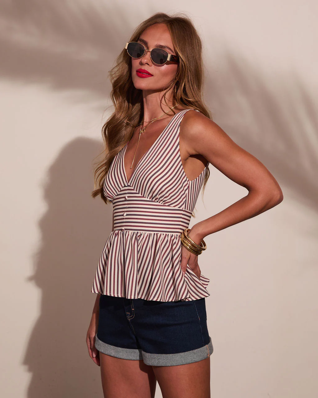Sunlit Heritage Striped Peplum Top - Image 3
