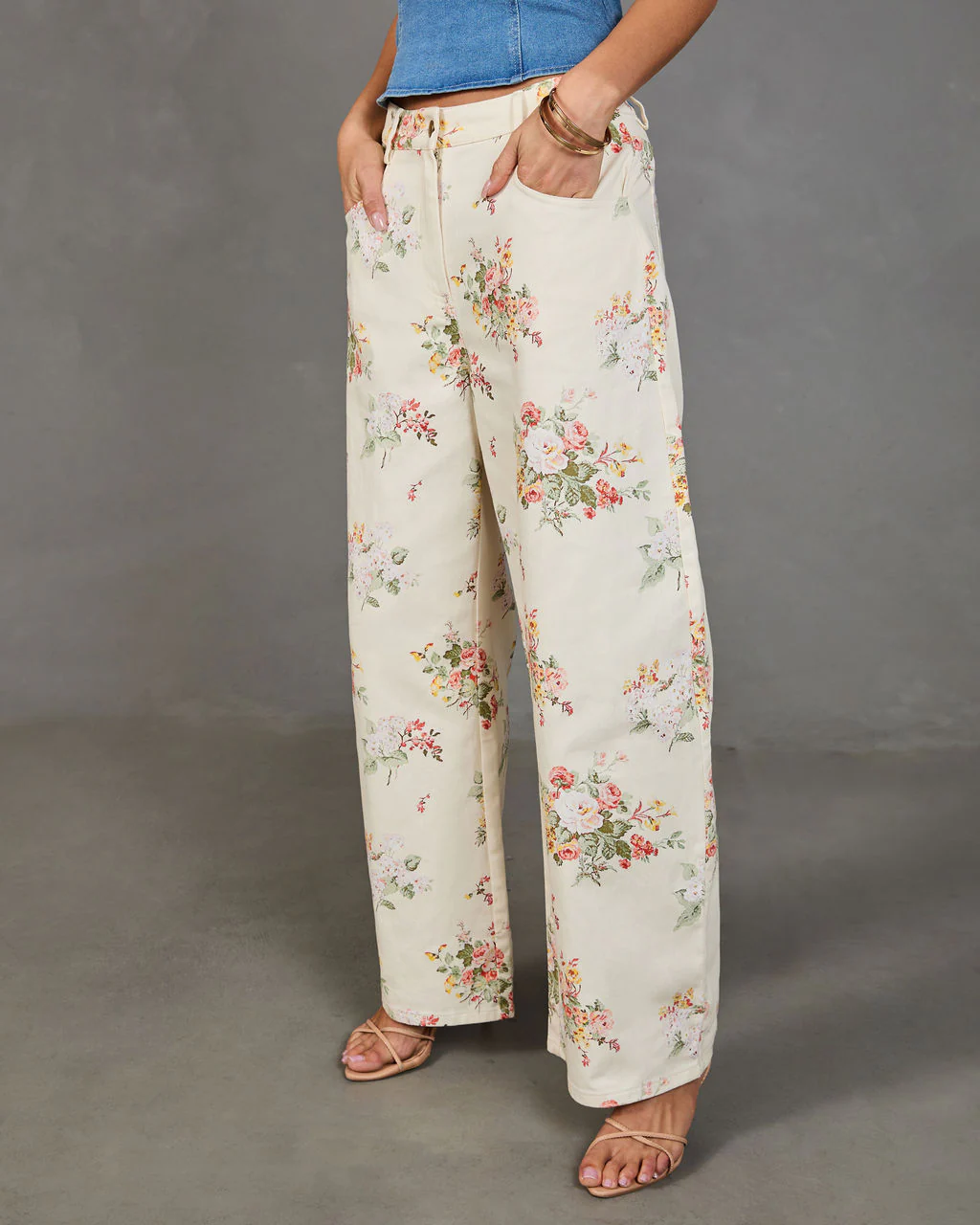 Sunlit Petals Rigid Mid Rise Wide Leg Floral Jeans - Image 3