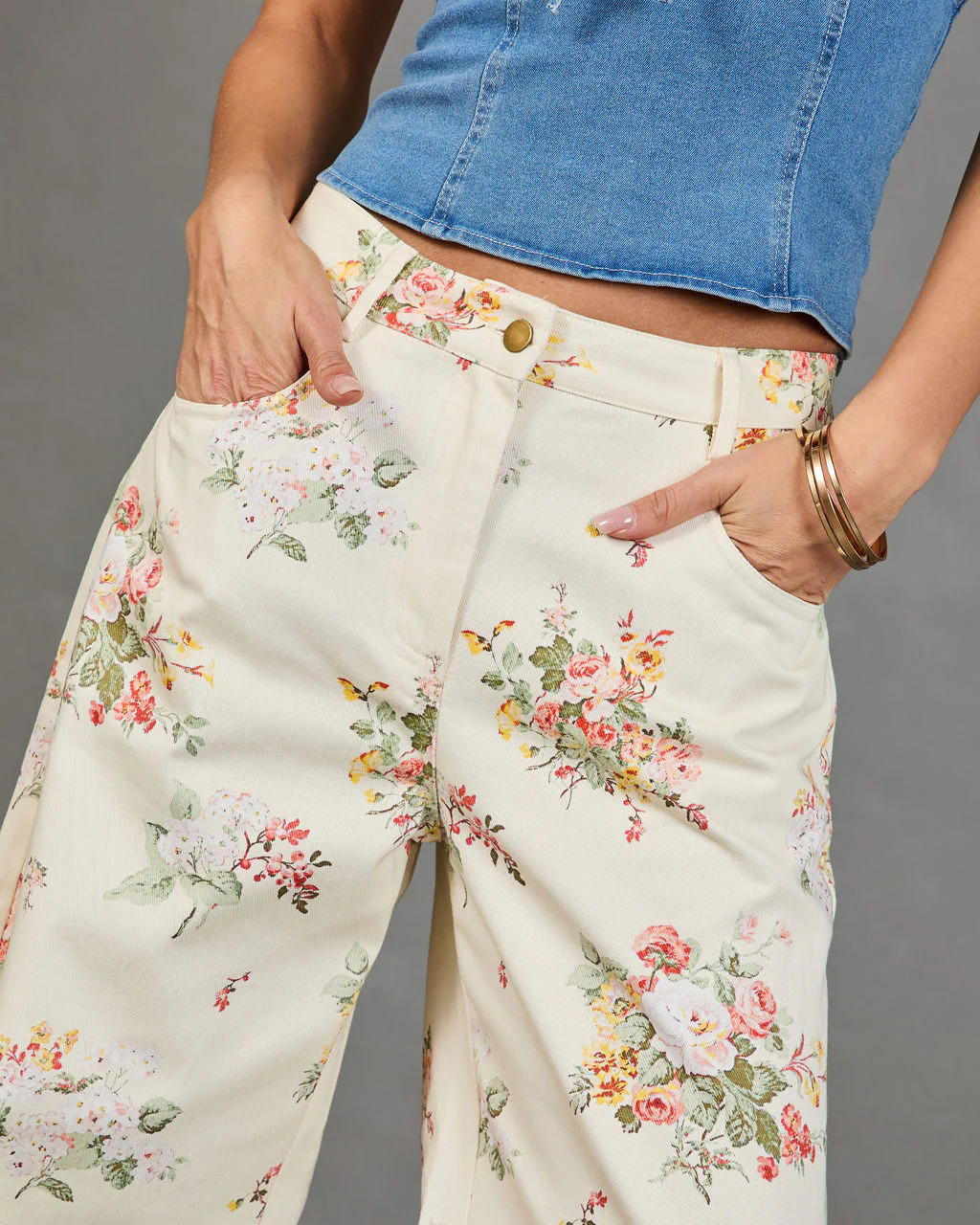 Sunlit Petals Rigid Mid Rise Wide Leg Floral Jeans - Image 6