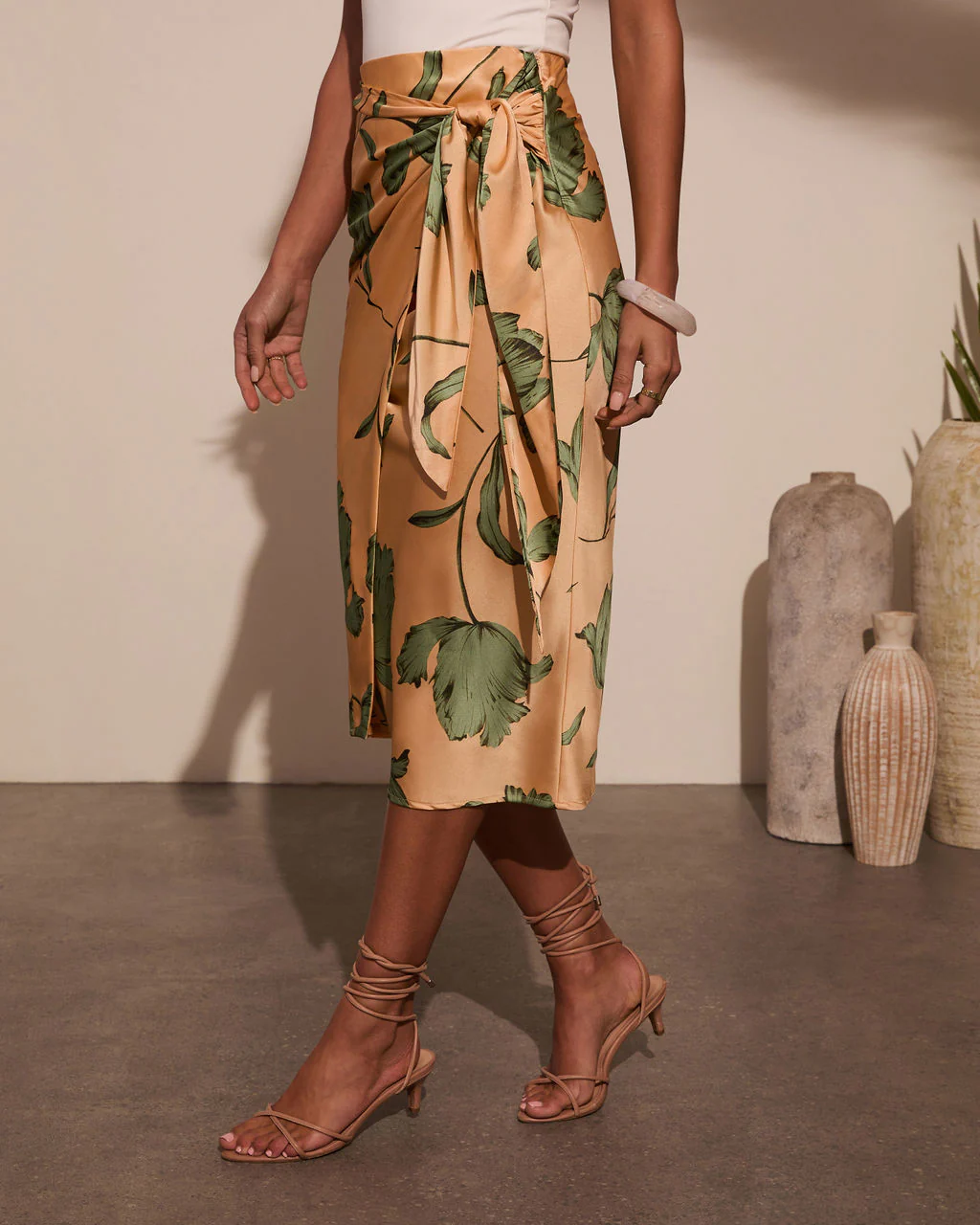 Sunlit Tropics Satin Wrap Midi Skirt - Image 3