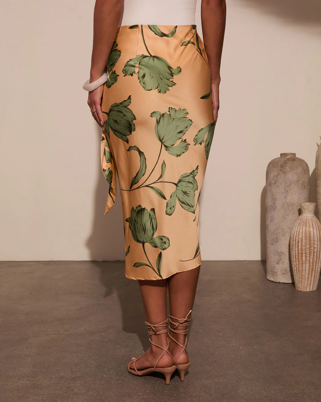 Sunlit Tropics Satin Wrap Midi Skirt - Image 4