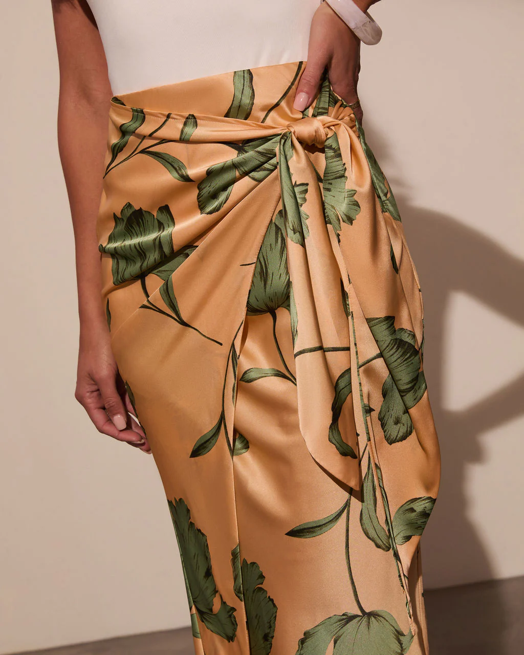Sunlit Tropics Satin Wrap Midi Skirt - Image 5