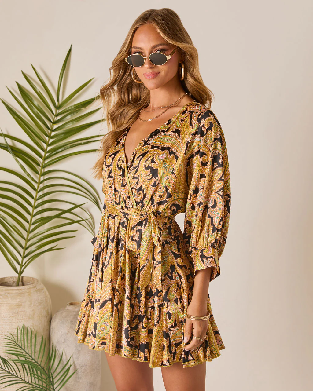 Sunlit Whisper Waist Tie Mini Dress - Image 3