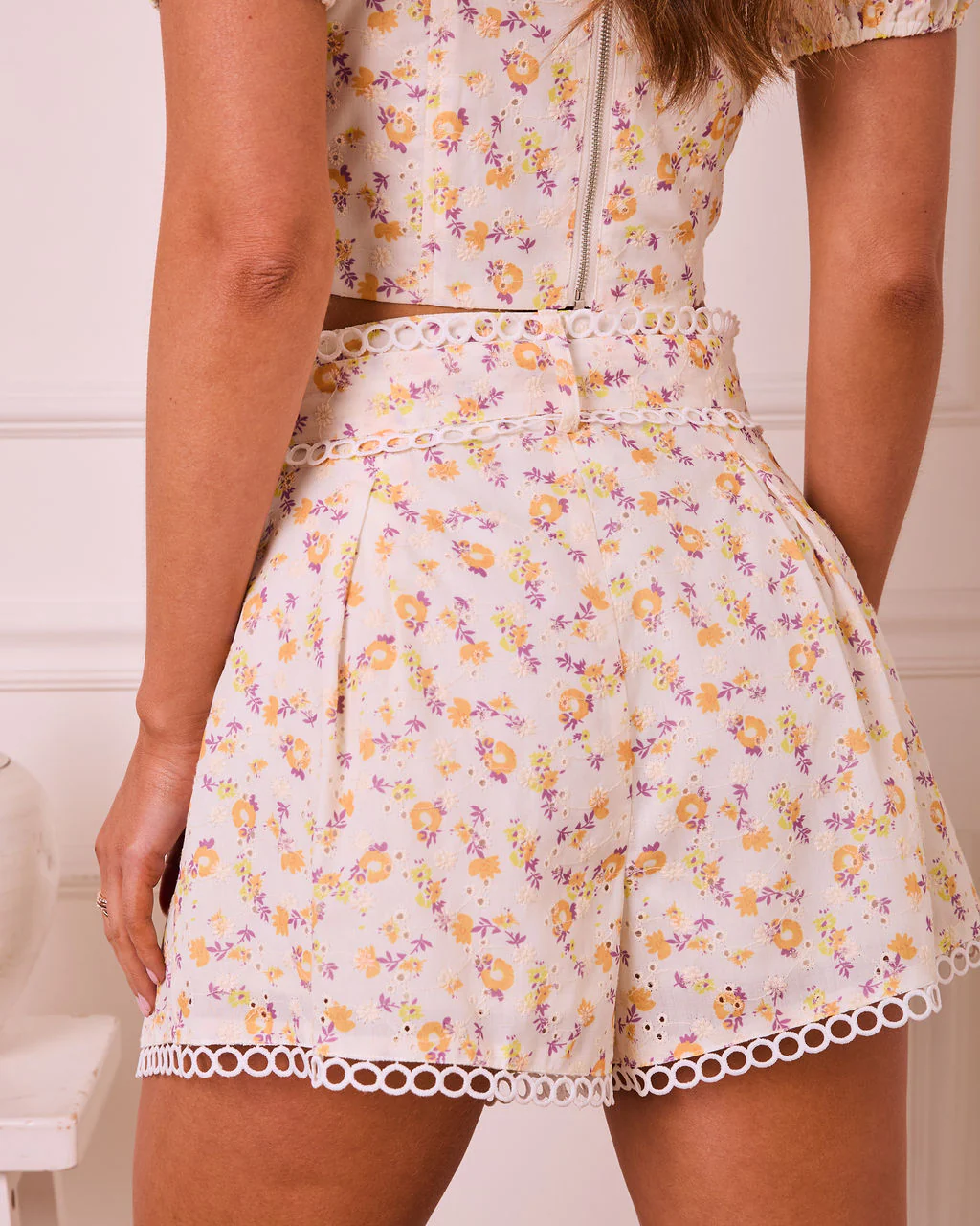 Sunny Petals Floral Eyelet Waist Tie Shorts - Image 4