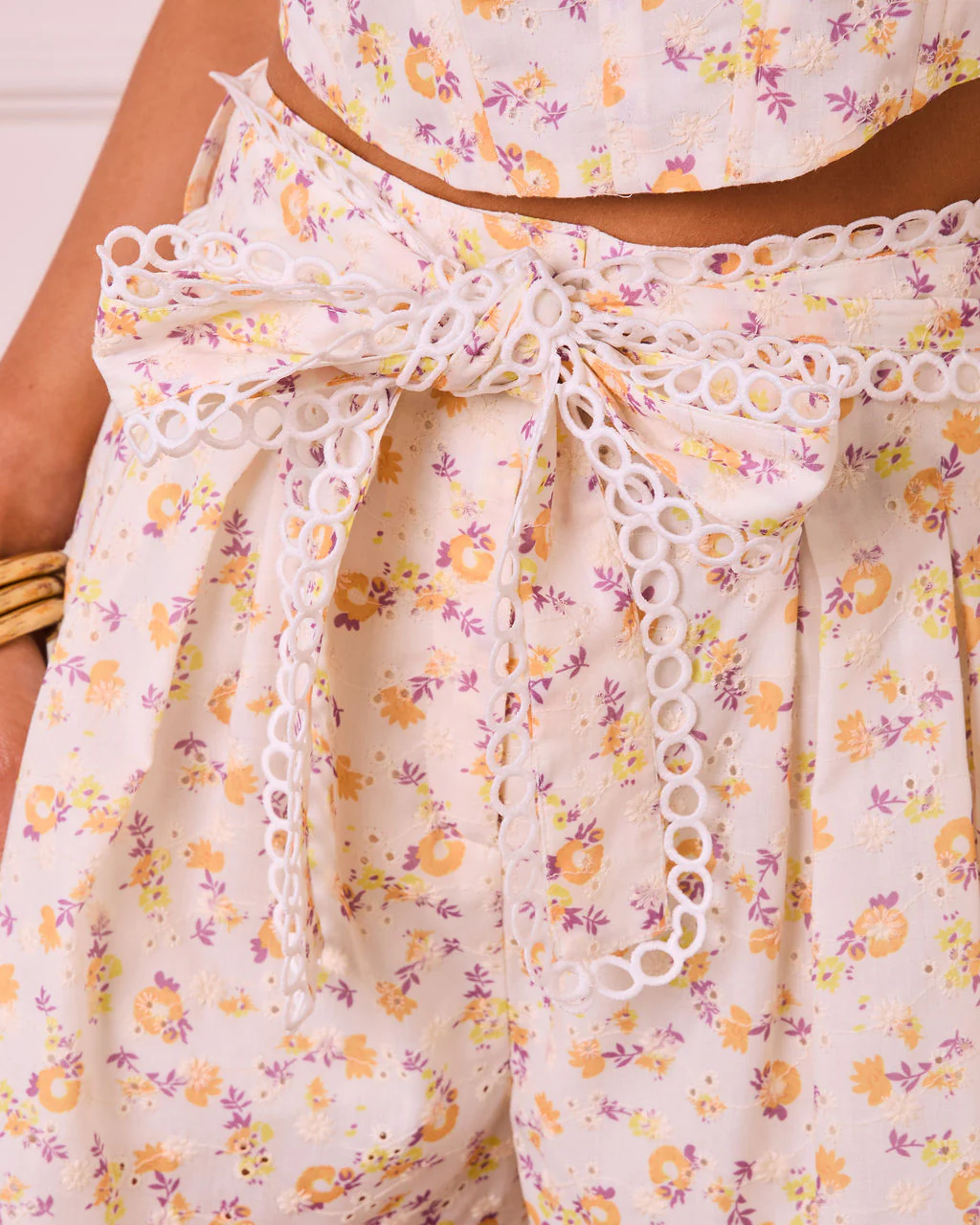 Sunny Petals Floral Eyelet Waist Tie Shorts - Image 6