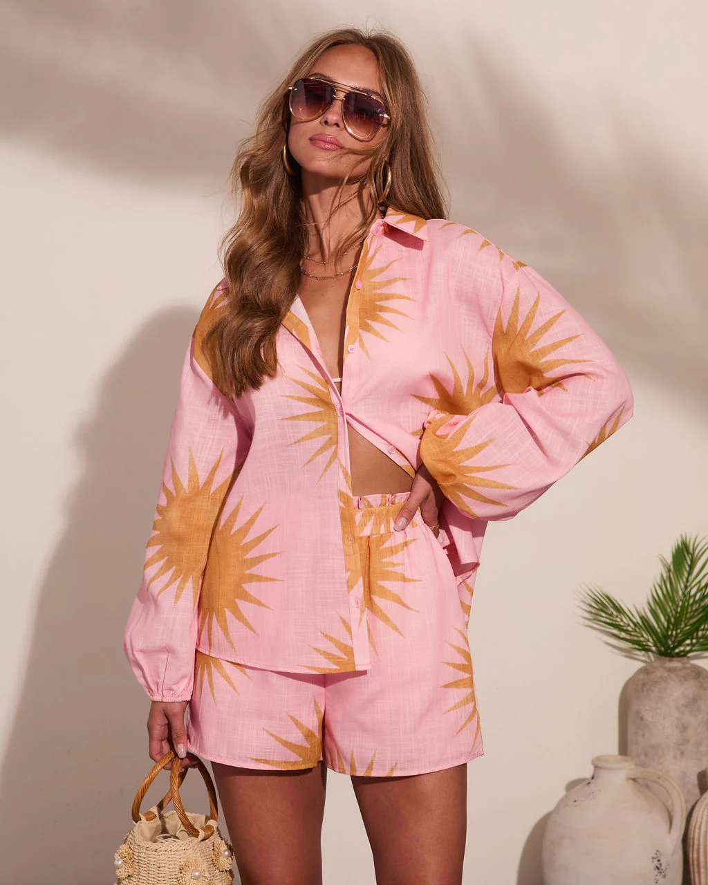 Sunny State Sunburst Button Down Linen Top - Image 6
