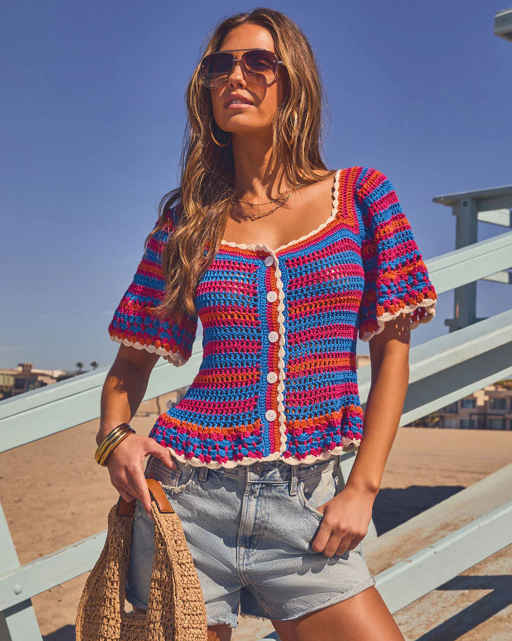 Sunscape Drift Striped Crochet Top - Image 5