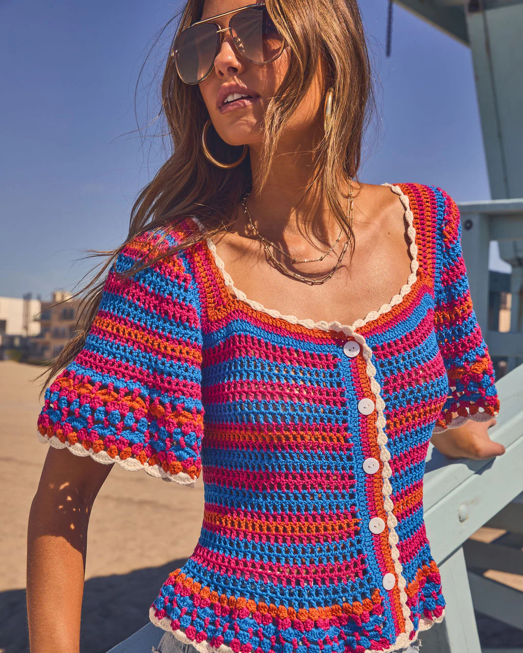 Sunscape Drift Striped Crochet Top - Image 6