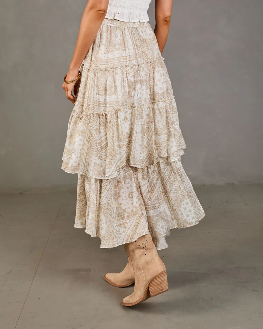 Sunset Drifter Tiered Paisley Maxi Skirt - Image 4