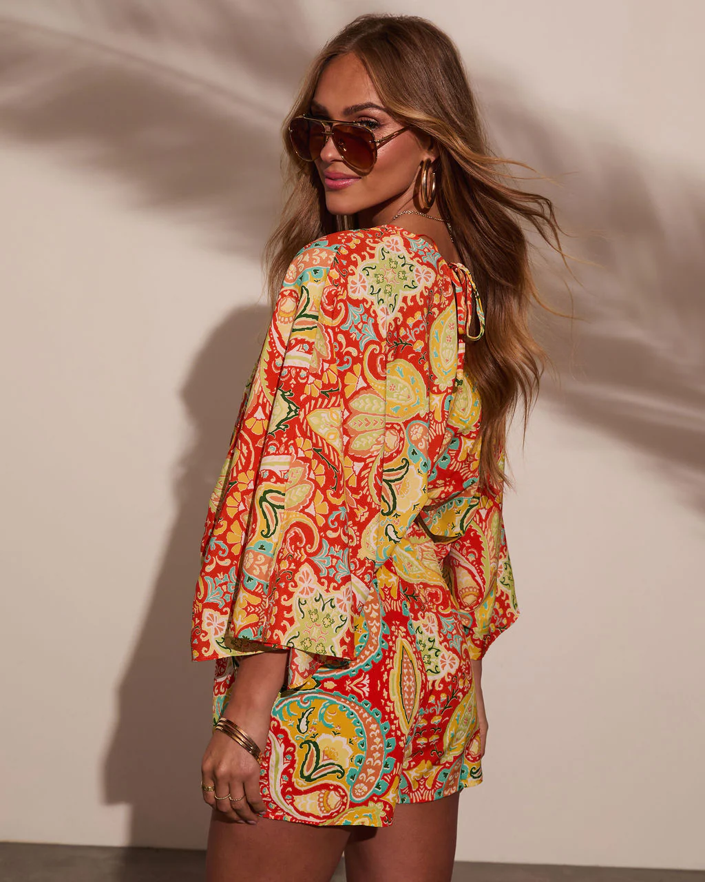 Sunset Gleam Abstract Kimono Sleeve Romper - Image 4