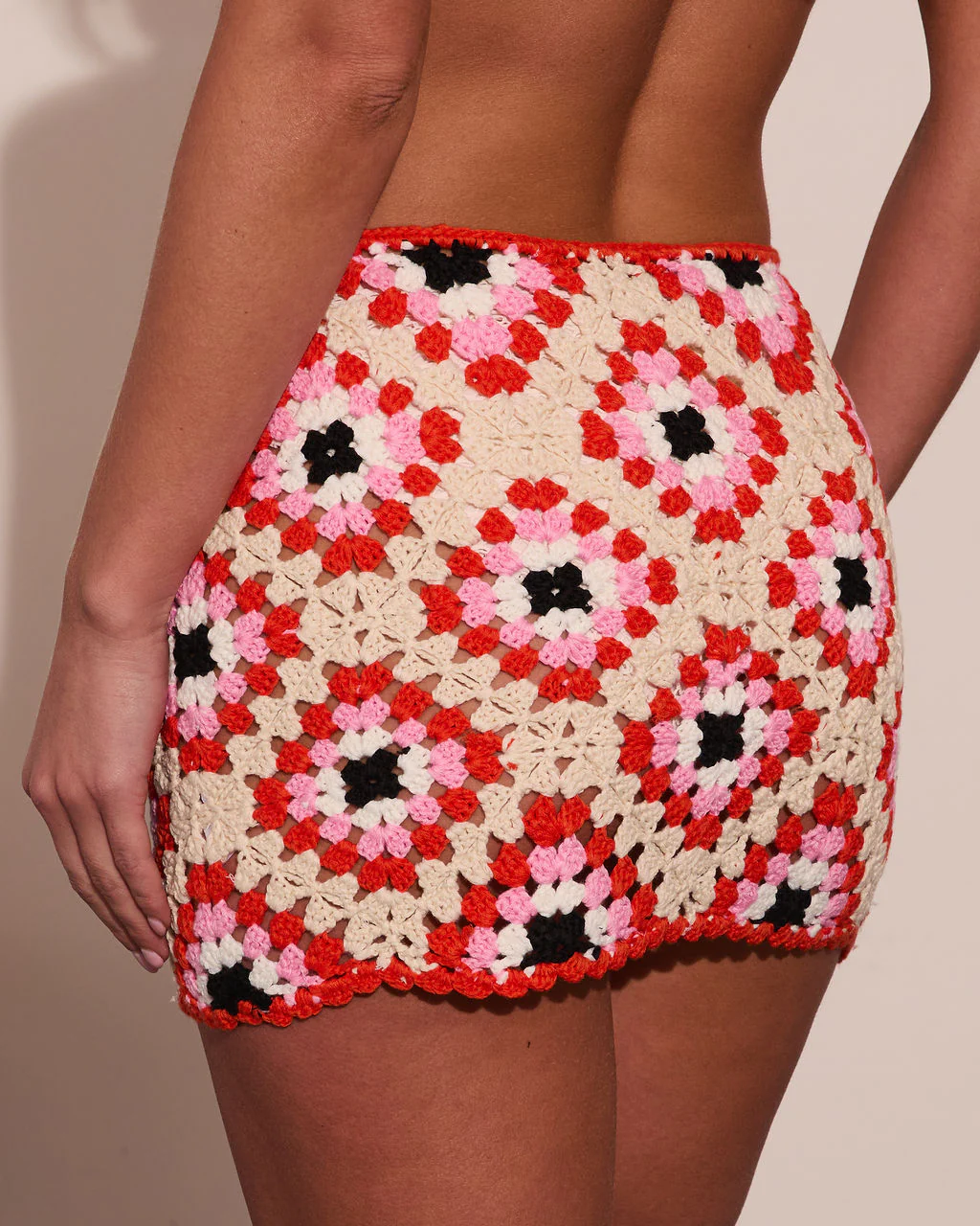 Sunset Marina Abstract Crochet Cover Up Mini Skirt - Image 4