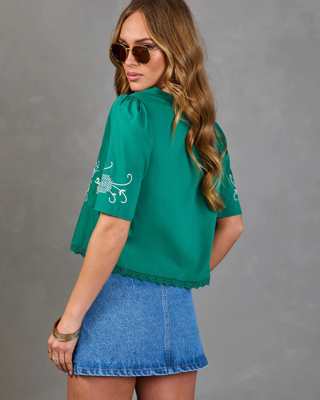 Sunset Ranch Embroidered Front Tie Flyaway Top - Image 4