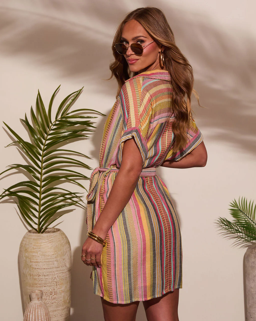 Sunshade Waist Tie Mini Shirt Dress - Image 4
