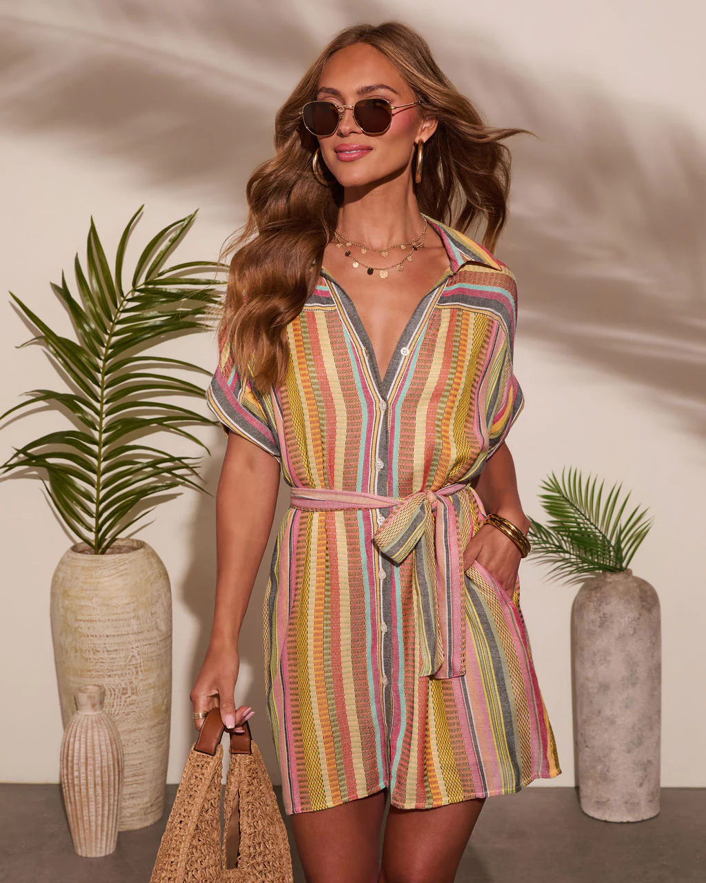 Sunshade Waist Tie Mini Shirt Dress - Image 5