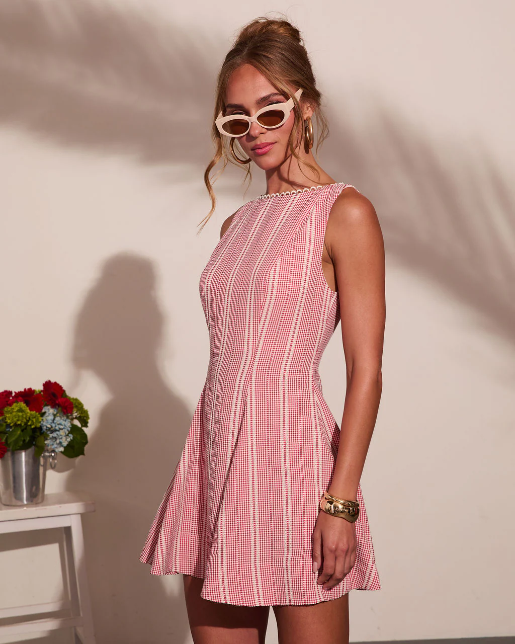 Sunwashed Days Gingham Print Mini Dress - Image 3