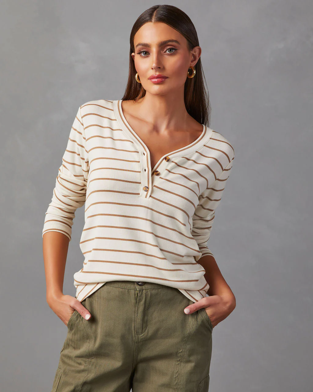Suzanne Ribbed Knit Henley Top - Image 2