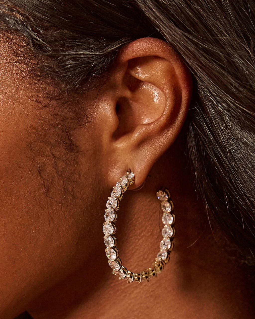 Sweet Cream Embellished Hoop Earrings - Image 3