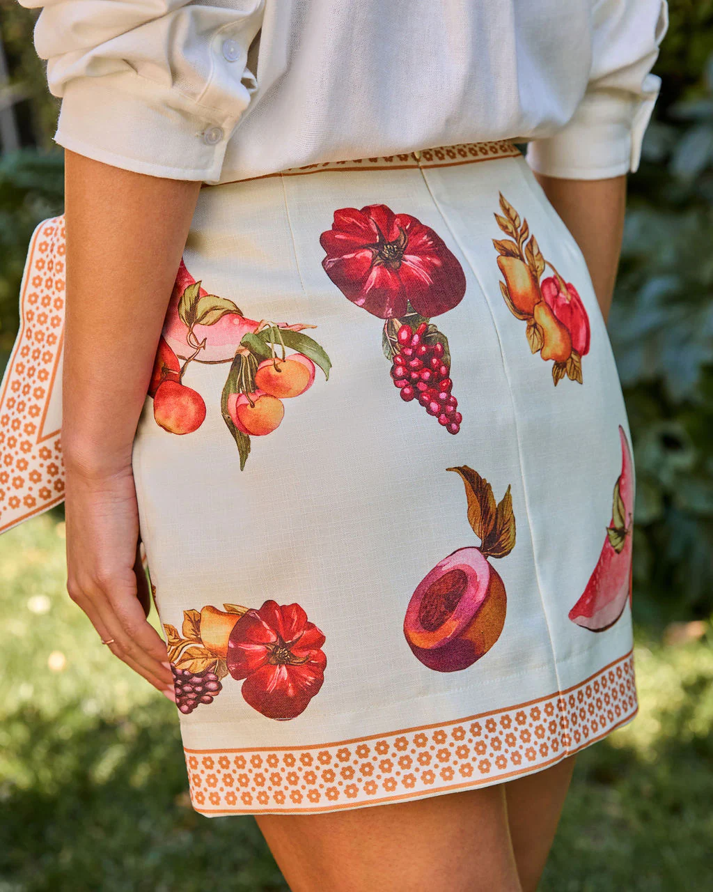 Sweet Harvest Wrap Fruit Print Mini Skirt - Image 4