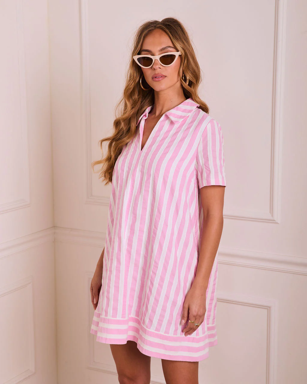 Sweet Line Striped Mini Shirt Dress - Image 3