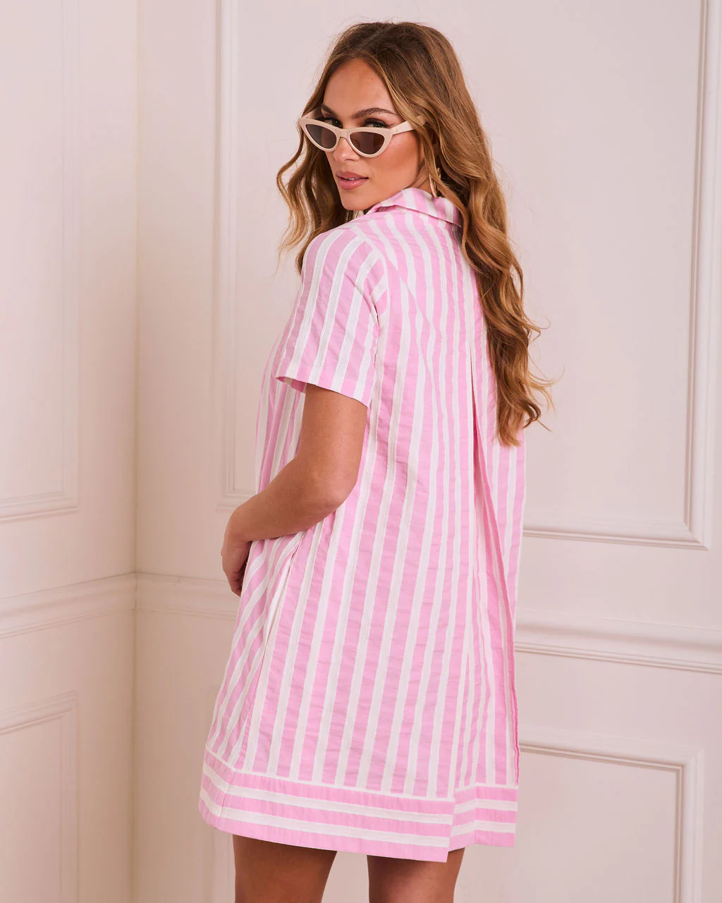 Sweet Line Striped Mini Shirt Dress - Image 4