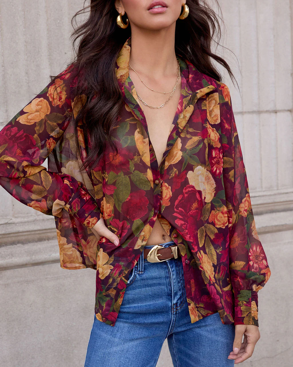 Sweet Maple Floral Mock Neck Blouse - Image 3