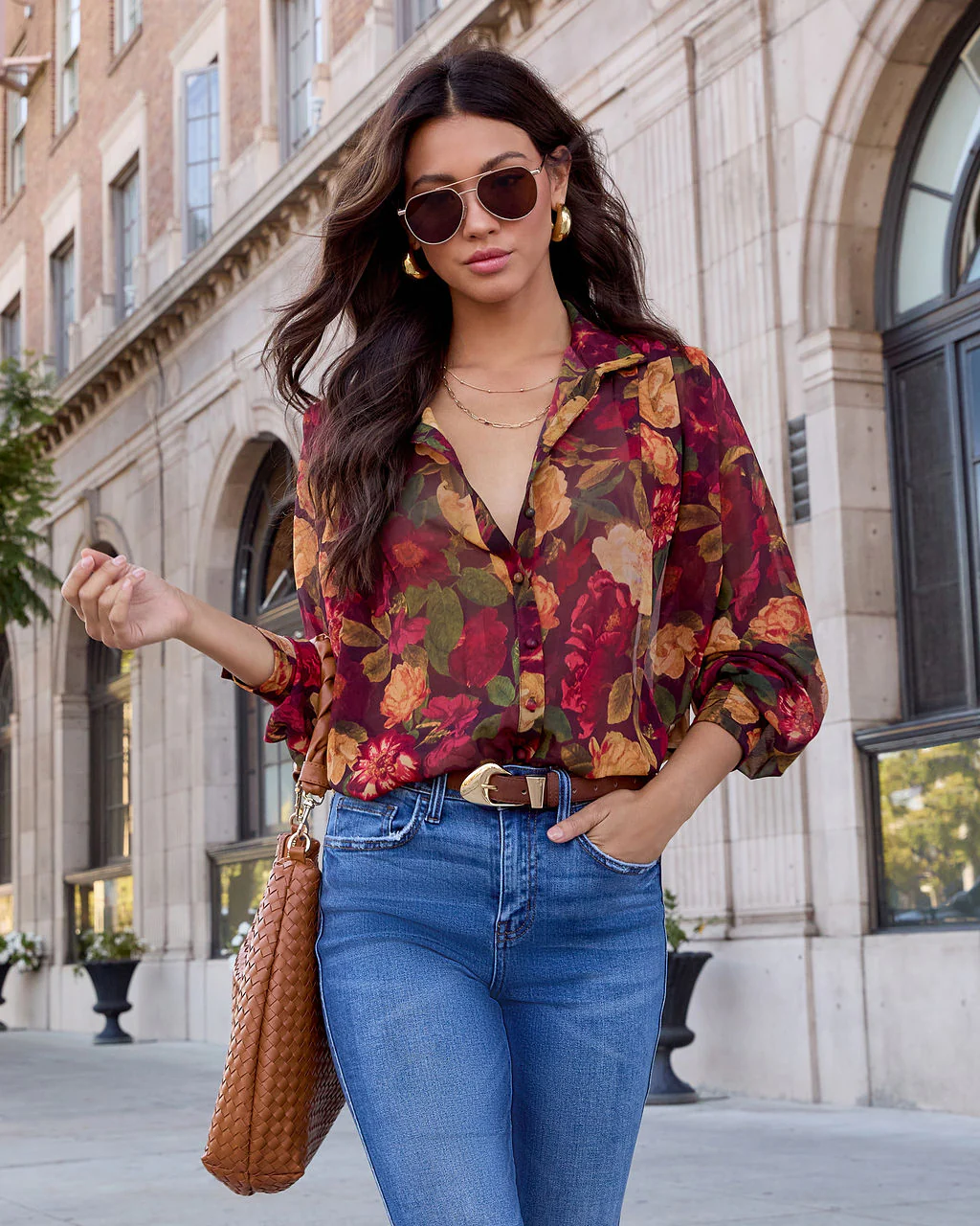 Sweet Maple Floral Mock Neck Blouse - Image 5