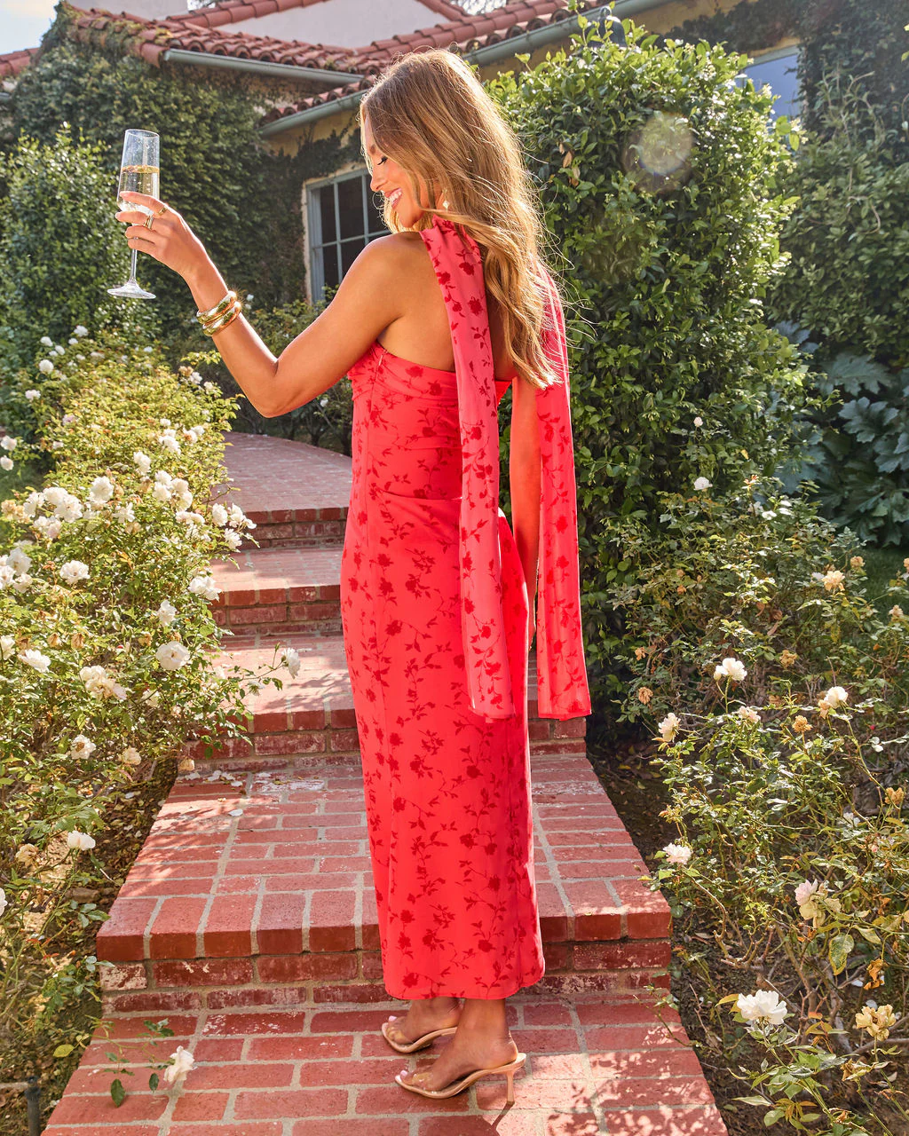 Sweet Story Floral Neck Scarf Maxi Dress - Image 4