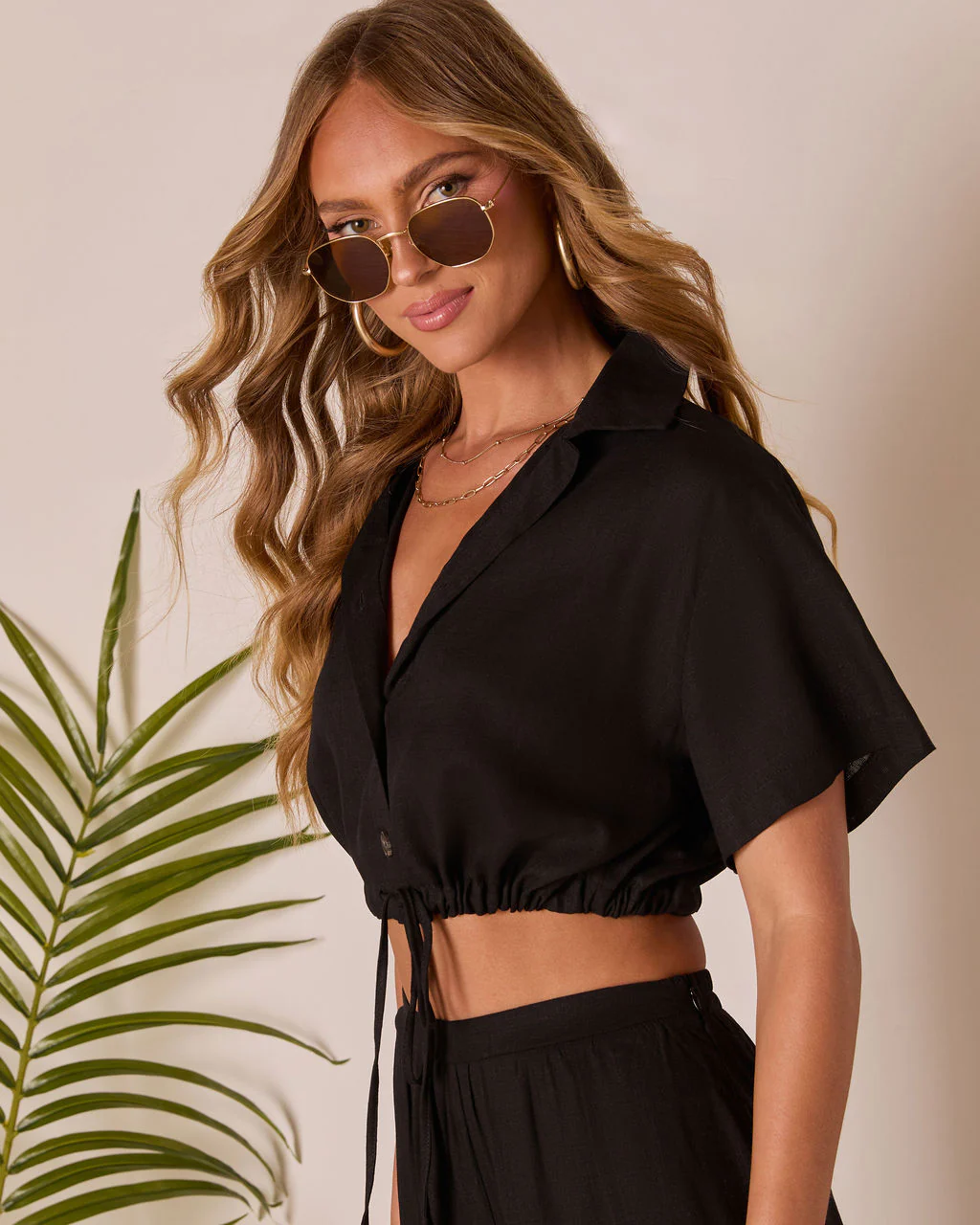 Gabbie Short Sleeve Collared Button Up Top - Image 3