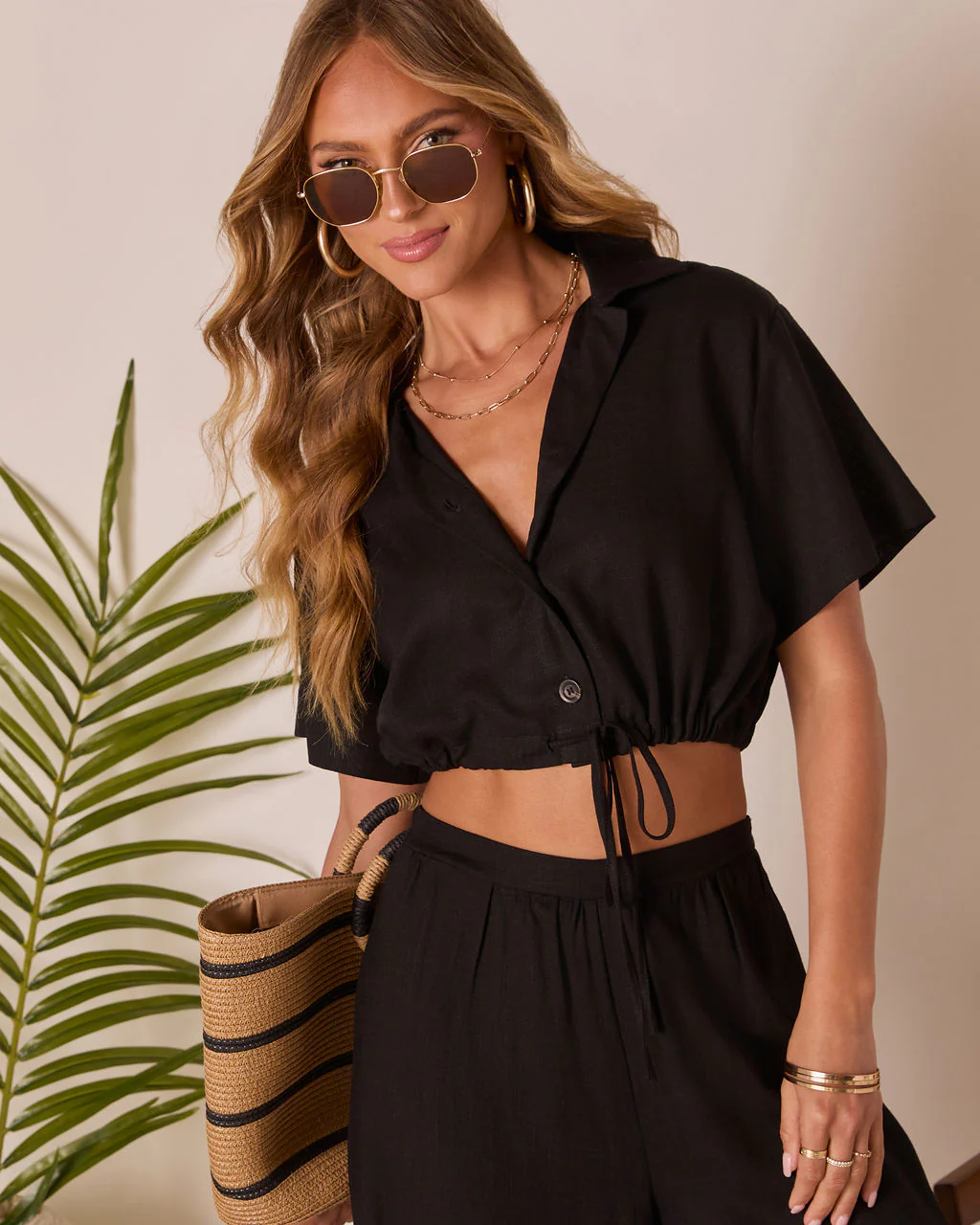 Gabbie Short Sleeve Collared Button Up Top - Image 6