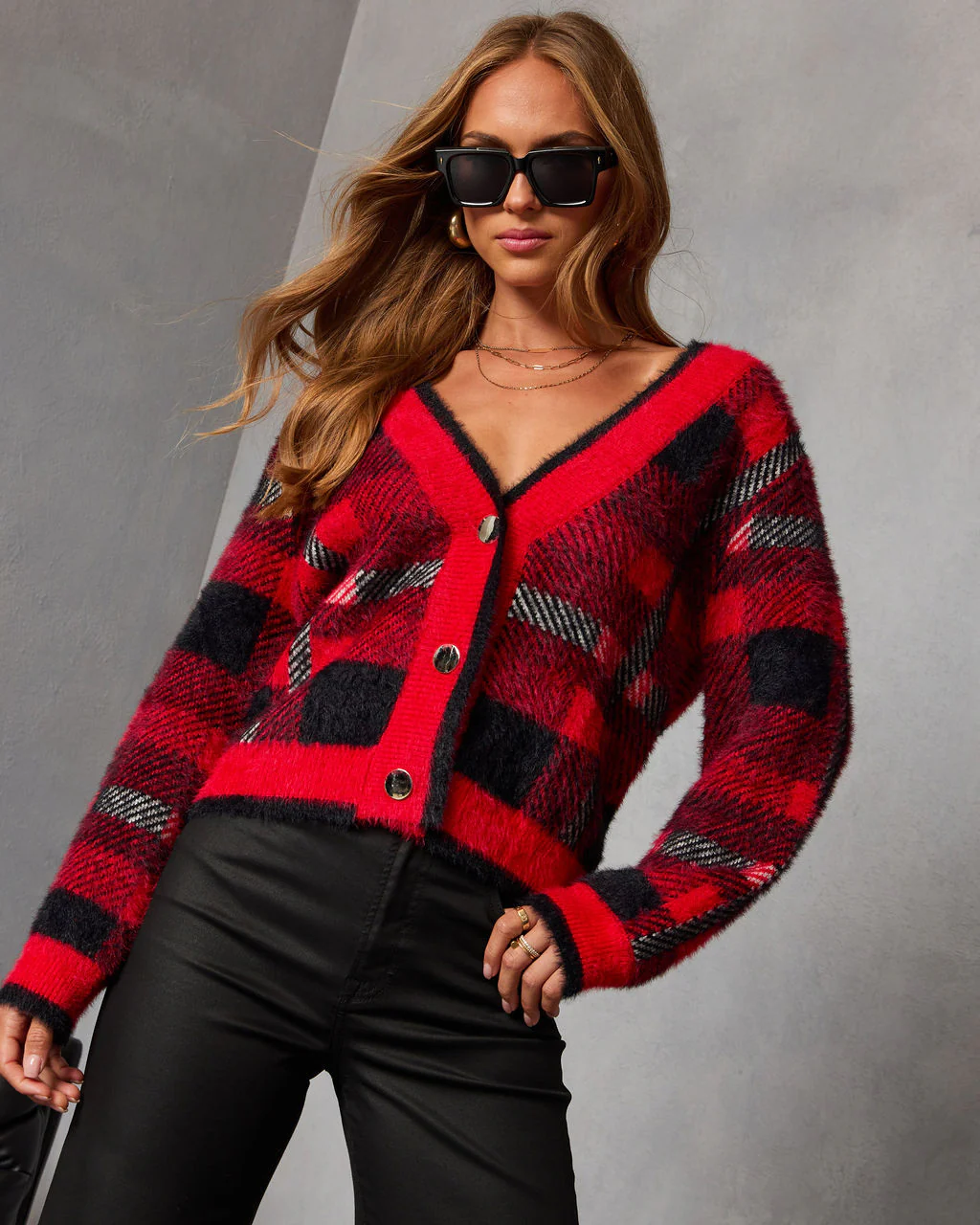 Taylor Plaid Fuzzy Knit Cardigan - Image 11