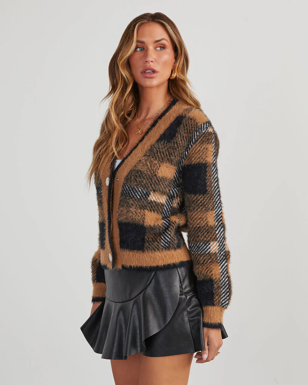 Taylor Plaid Fuzzy Knit Cardigan - Image 15