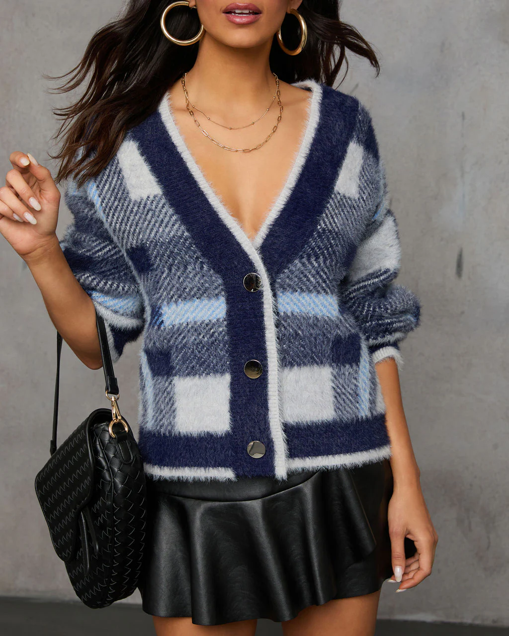 Taylor Plaid Fuzzy Knit Cardigan - Image 3