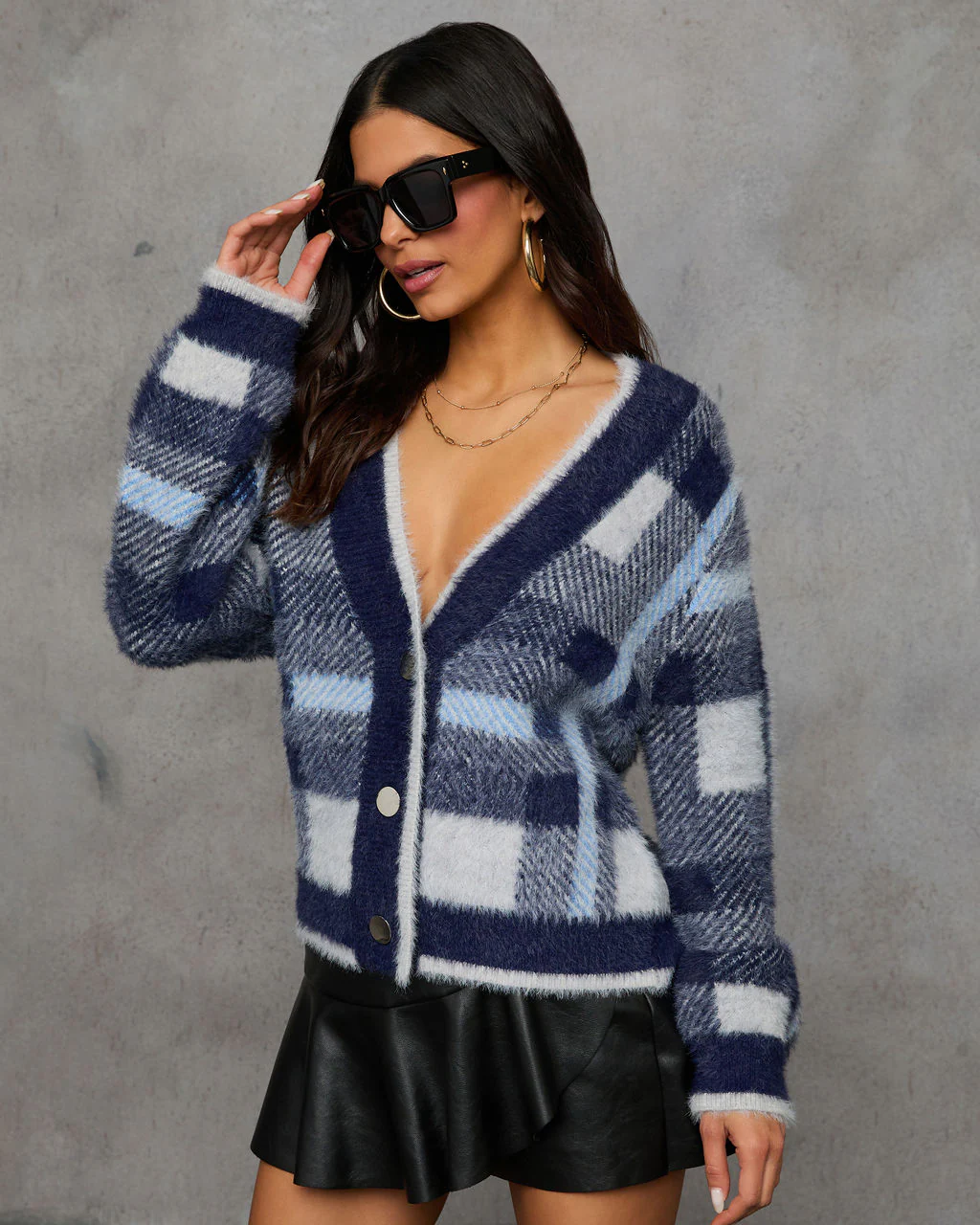 Taylor Plaid Fuzzy Knit Cardigan - Image 4