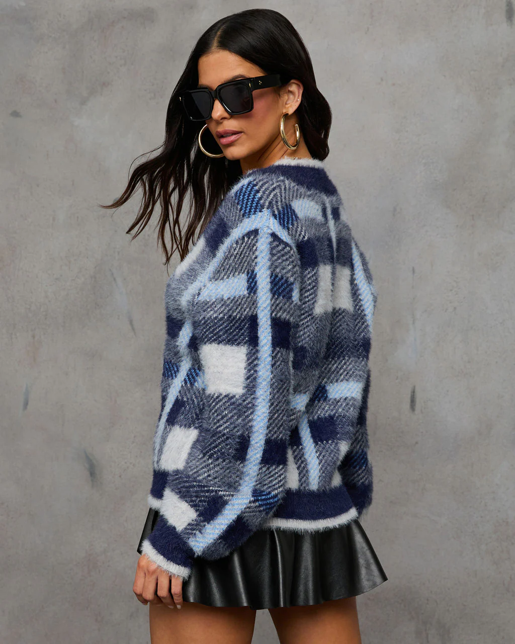 Taylor Plaid Fuzzy Knit Cardigan - Image 5