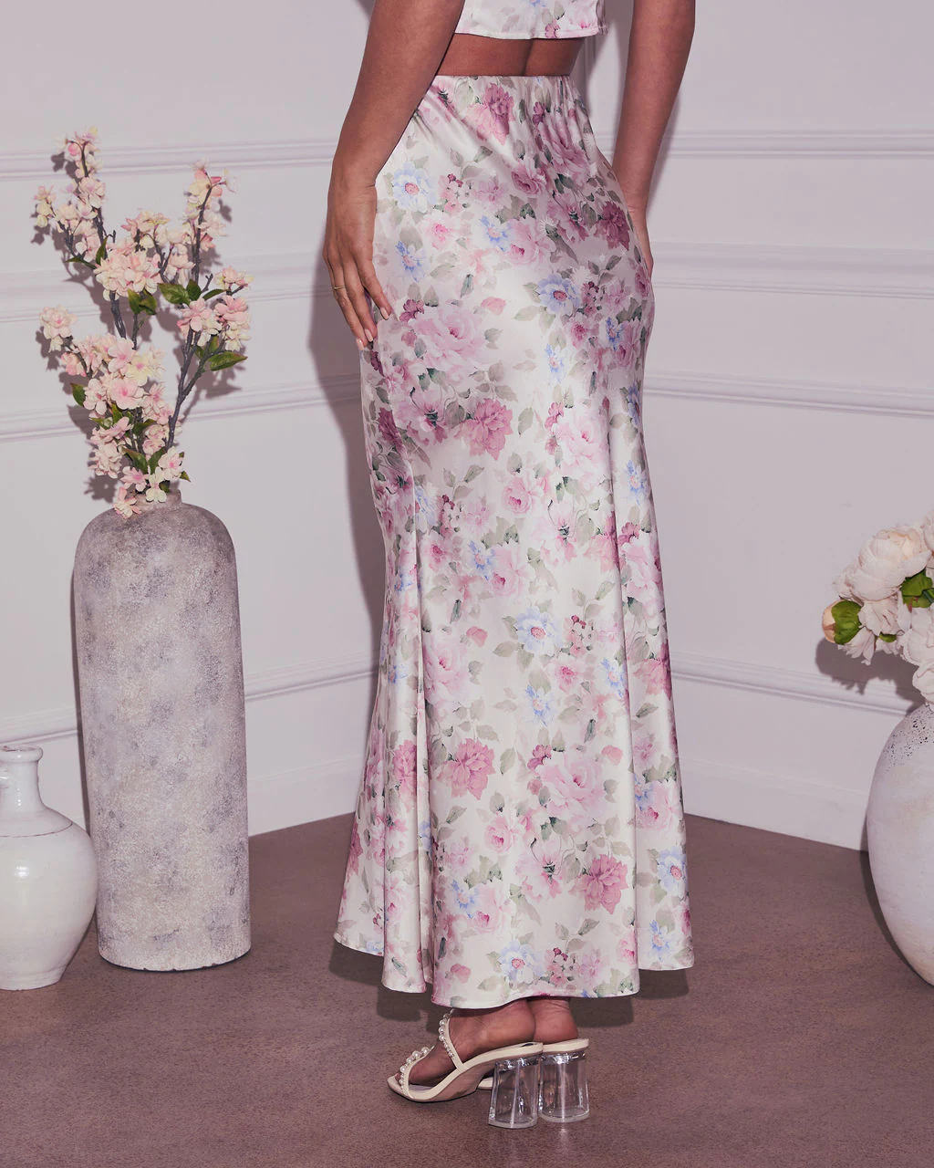 Tea For Two Floral Satin Maxi Skirt - Image 4