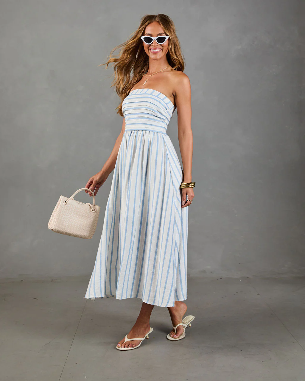 Telma Striped Strapless Fit and Flare Midi Dress - Image 3