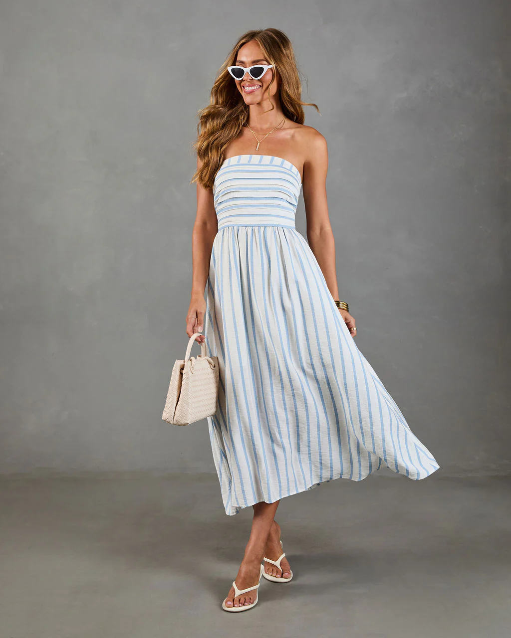Telma Striped Strapless Fit and Flare Midi Dress - Image 6