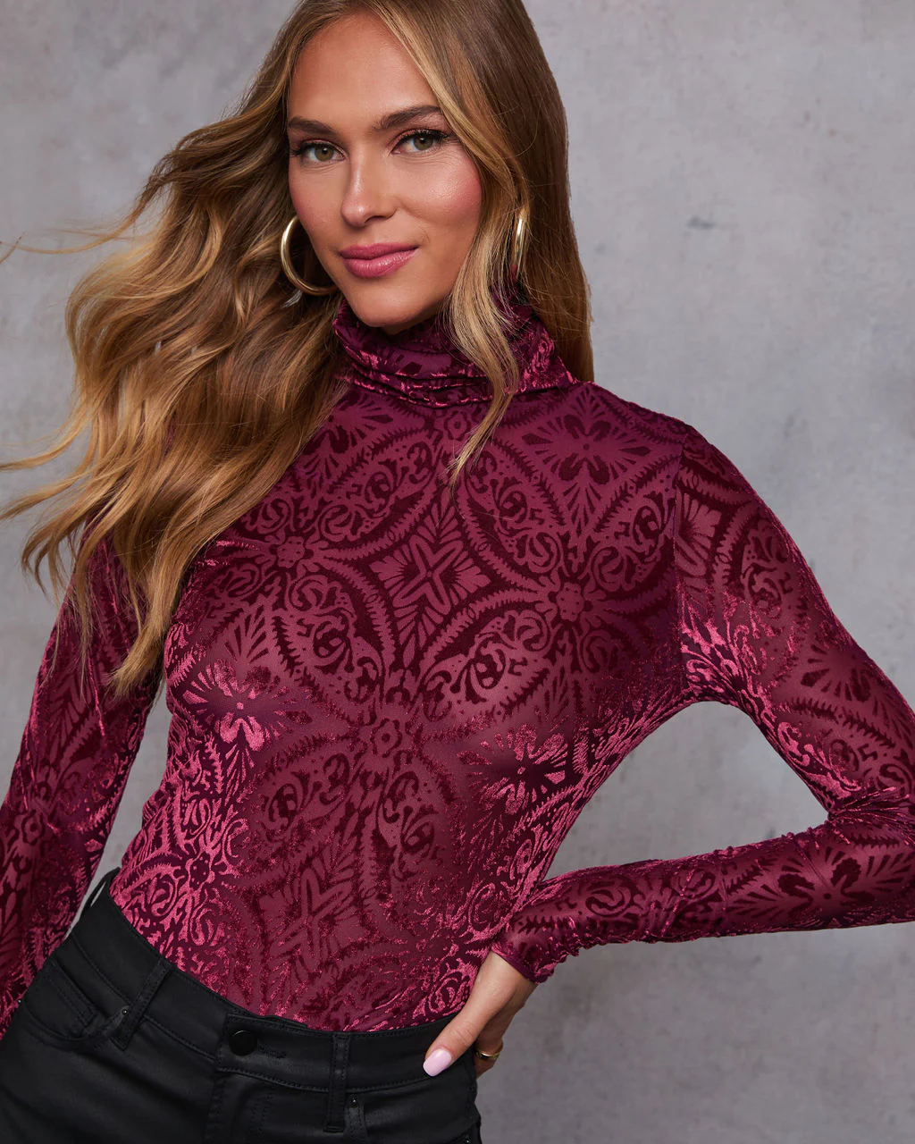 Tessy Velvet Burnout Turtleneck Top - Image 11